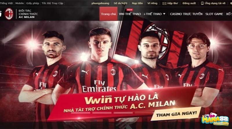 Vwin bet là đối tác chính thức của câu lạc bộ bóng đá AC Milan và Juventus