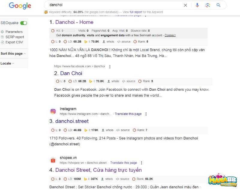 Kết quả khi người dùng tìm kiếm từ khóa Danchoi info
