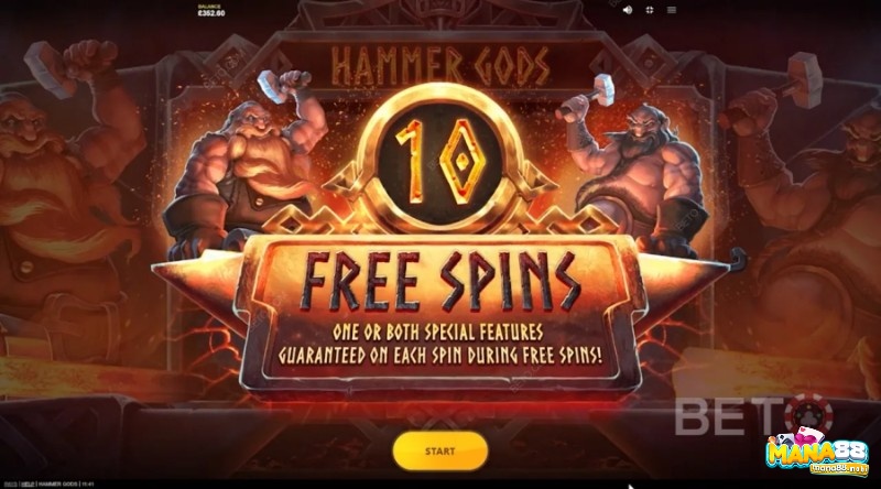 Tận hưởng 10 vòng quay miễn phí trong Hammer Gods