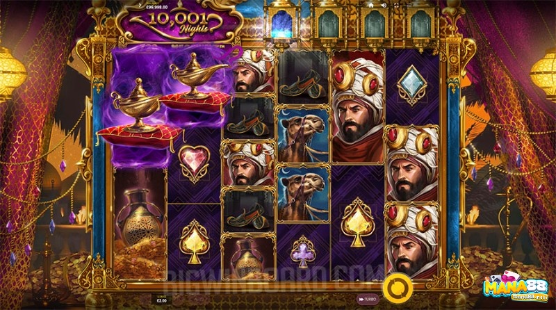 Giao diện trò chơi 10,001 Nights Megaways đậm chất Ả Rập