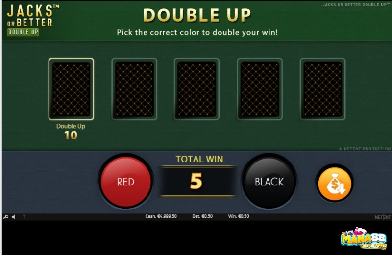 Để nhân đôi số tiền thắng, người chơi cần đoán lá bài có màu đỏ hoặc đen
