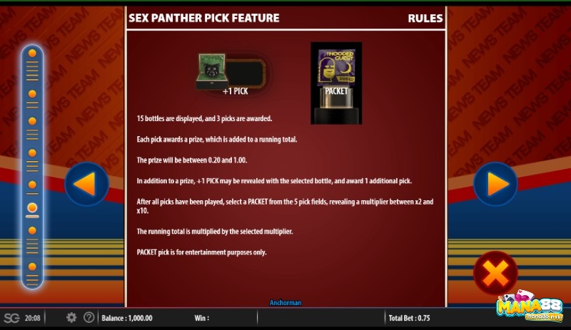 Người chơi nhận được khoản thưởng từ 0.2x đến 1.00x trong Sex Panther Pick Feature